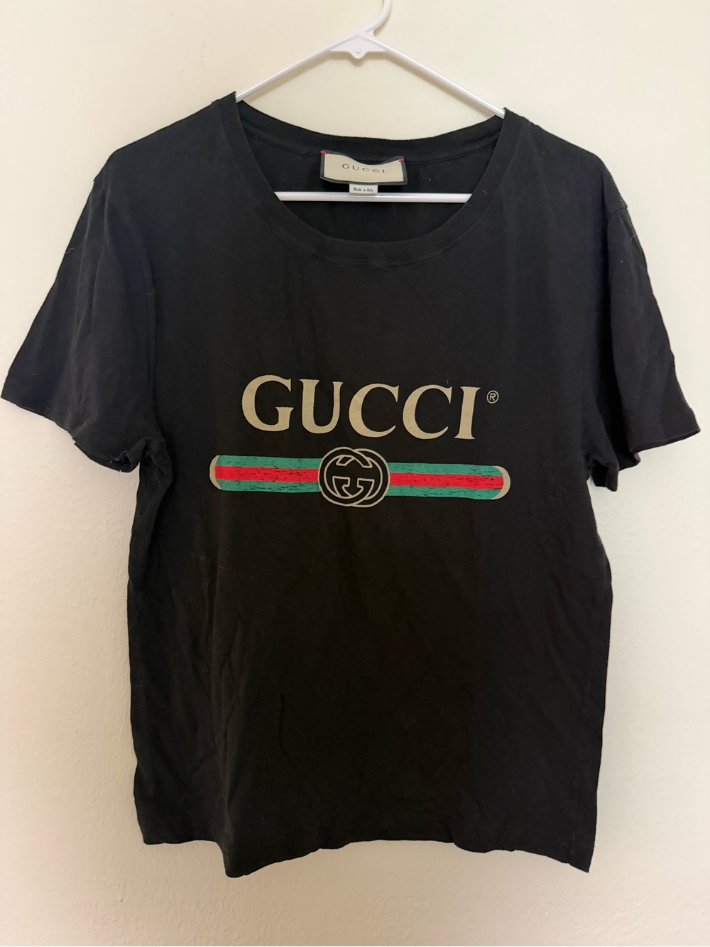 Women’s Gucci Black Logo Tee with Red & Green Stripe